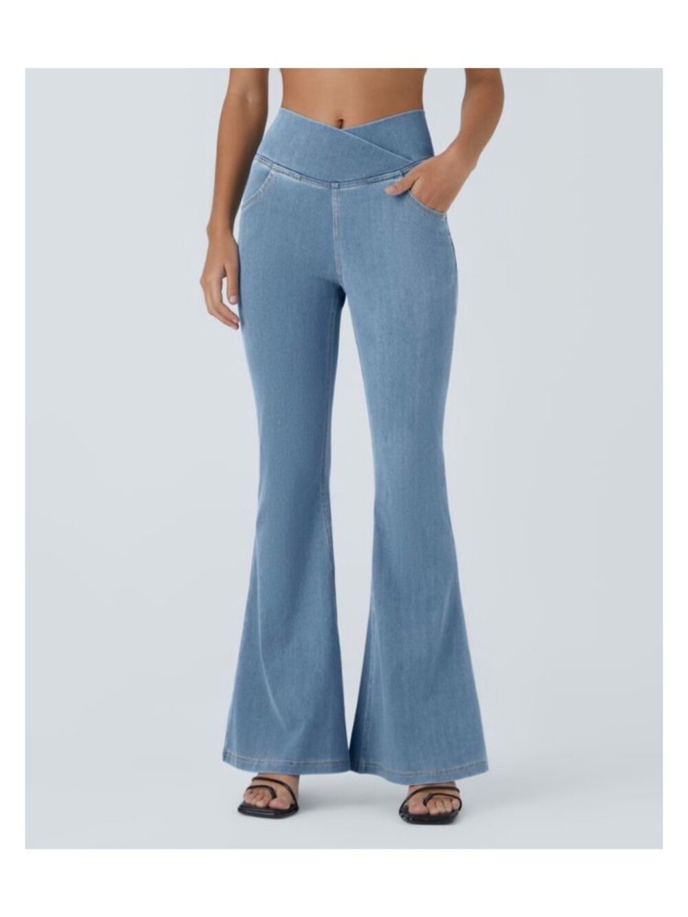 Halara XS Flex High Waisted Crossover Pocket Washed Denim Flare Jeans nwt
